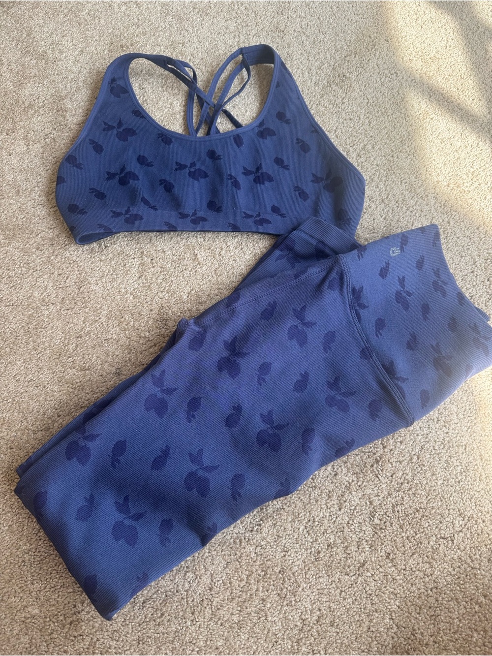 Spiritual Gangster Blue Love Sculpt Jacquard Leggings & Sports Bra Matching Set